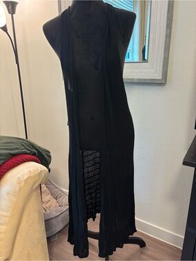 American Eagle Outfitters Black Long Open Knit Vest